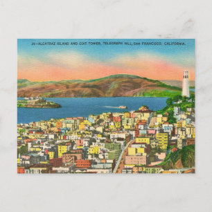 Cartão postal da Torre Coit de Alcatraz São Franci