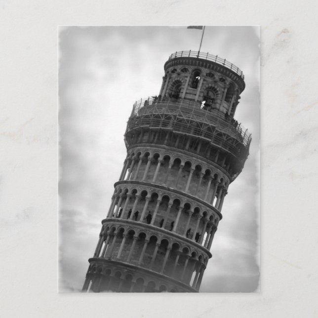 Cartão postal da Torre de Pisa preto e branco (Frente)