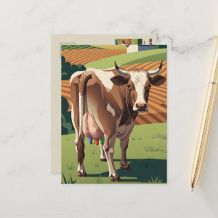 Cartão Postal da Vaca Engraçada ao Estilo WPA