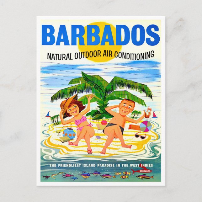 Cartão postal da viagens vintage Barbados (Frente)