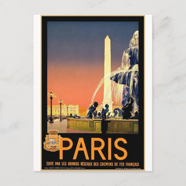 Cartão postal da Viagens vintage Paris França (Frente)