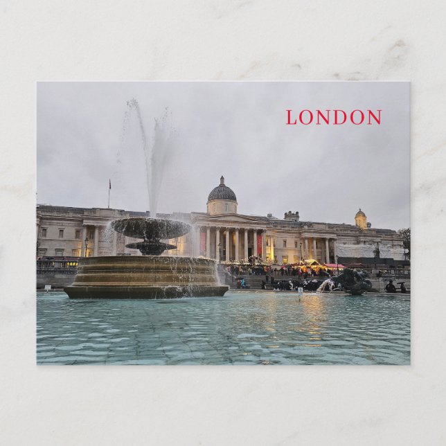 cartão postal da vista da fonte da Praça Trafalgar (Frente)