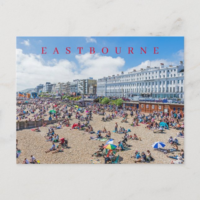 Cartão postal da vista da praia de Eastbourne (Frente)