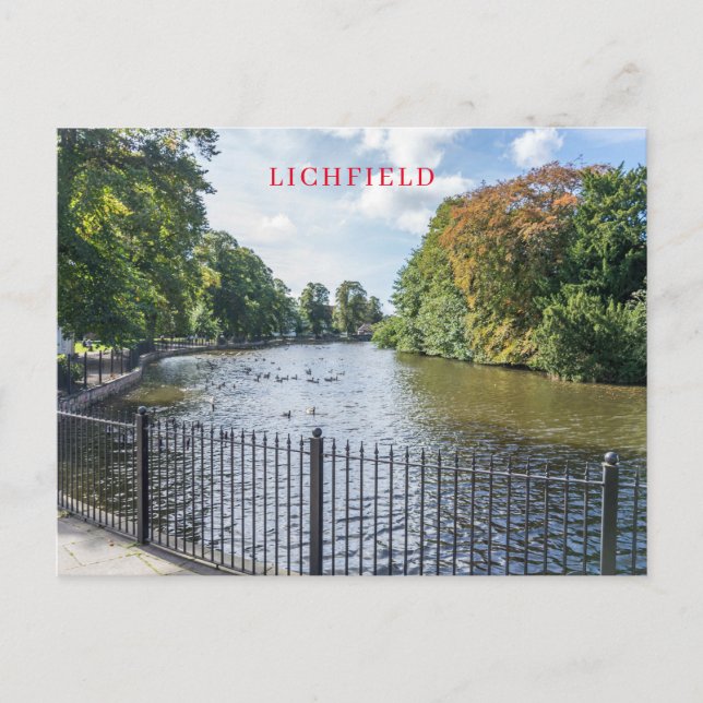 Cartão postal da vista do Minster Pool de Lichfiel (Frente)