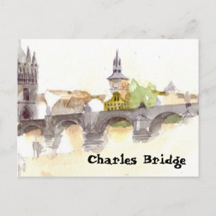 Cartão postal da Watercolor Charles Bridge