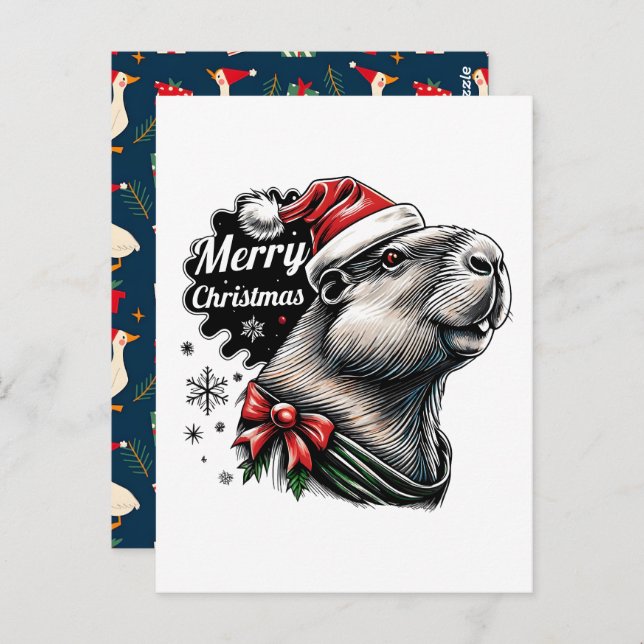Cartão Postal Dabbing Capybara Christmas Santa – Funny Holiday  (Frente/Verso)