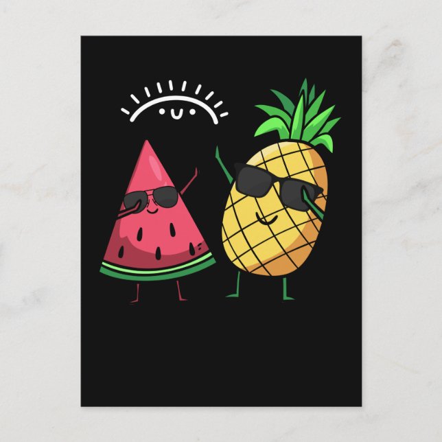Cartão Postal Dabbing Melancia Abacaxi Kawaii Frutas de Verão (Frente)