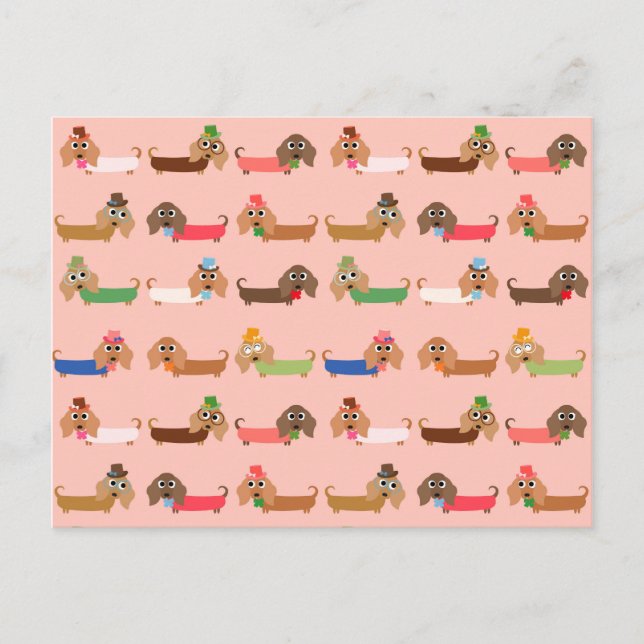 Cartão Postal Dachshances a rosa (Frente)