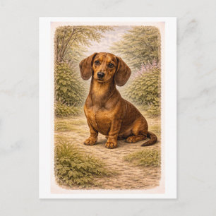 Cartão Postal Dachshund ao estilo retrô
