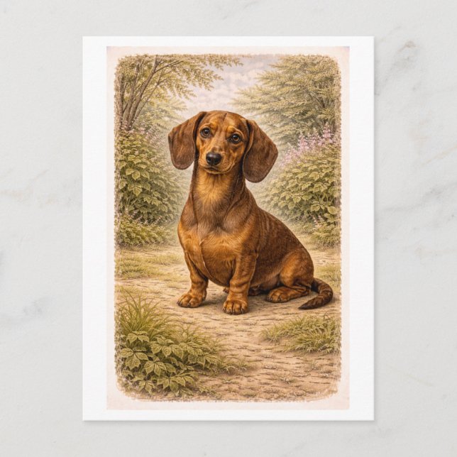Cartão Postal Dachshund ao estilo retrô (Frente)