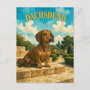 Cartão Postal Dachshund, Arte de Cachorro em Aquarela Vintage