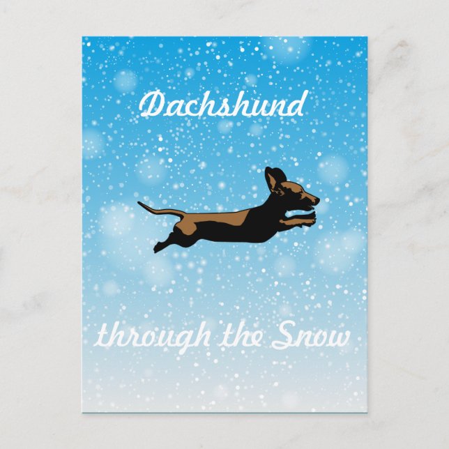 Cartão Postal Dachshund através da neve (Frente)