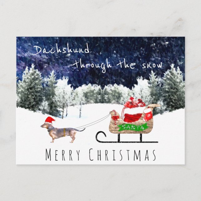 Cartão Postal Dachshund através do posto de natal de cachorro bo (Frente)