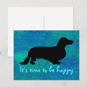 Cartão Postal Dachshund Cabelo Longo - Silhueta 1