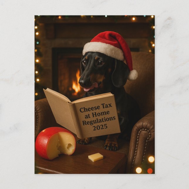 Cartão Postal Dachshund 'Cheese Tax' Christmas postcard (Frente)
