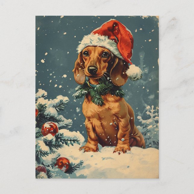 Cartão Postal Dachshund Christmas (Frente)