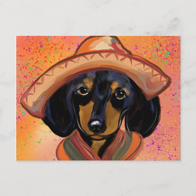 Cartão Postal Dachshund Cinco de Mayo (Frente)