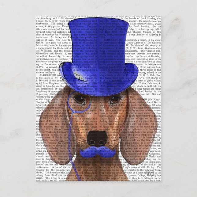 Cartão Postal Dachshund com Chapéu Azul e bigode Azul (Frente)