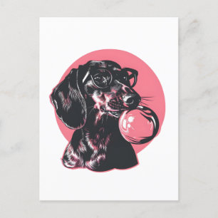 Cartão Postal Dachshund com óculos e pastilhas