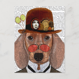 Cartão Postal Dachshund com Steampunk Bowler Hat