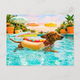 Cartão Postal Dachshund com traje de cachorro-quente