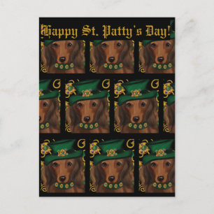 Cartão Postal Dachshund de Cabelo Longo Vermelho