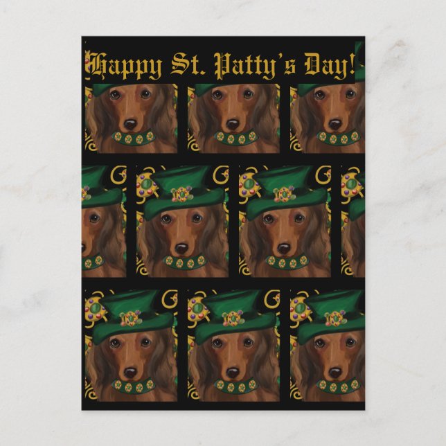Cartão Postal Dachshund de Cabelo Longo Vermelho (Frente)