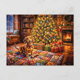 Cartão Postal Dachshund descansando ao lado da aconchegante lare