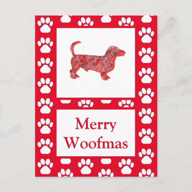 Cartão Postal Dachshund Dog Silhouette Red Felry Natal (Frente)