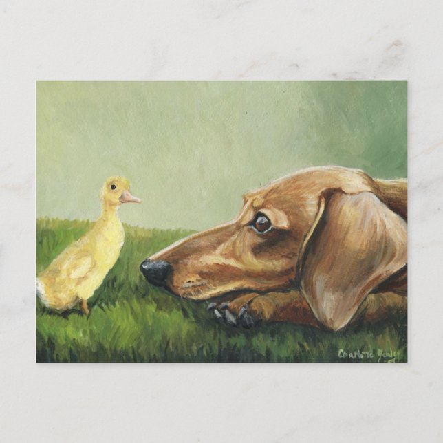 Cartão Postal "Dachshund e Duckling" (Frente)