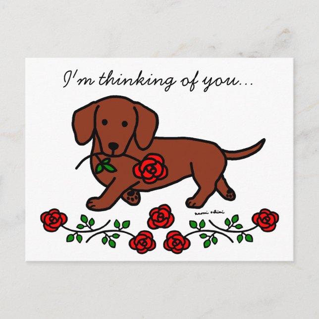 Cartão Postal Dachshund e um desenho de flores (Frente)