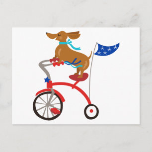 Cartão Postal Dachshund em Bicicleta