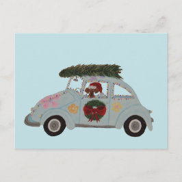 Cartão Postal Dachshund em Carro Hippie no Natal