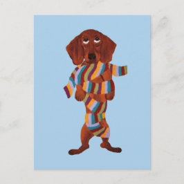 Cartão Postal Dachshund Emaranhado Em Cachecol