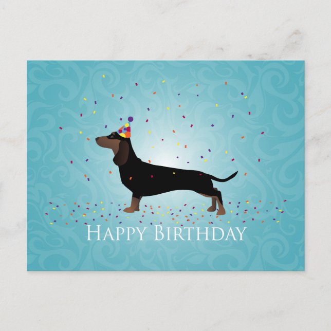 Cartão Postal Dachshund Happy Birthday Design (Frente)