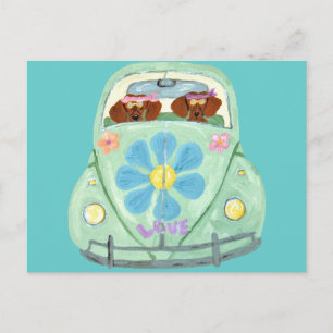 Cartão Postal Dachshund Hippies Em Seu Amor Flor Móvel