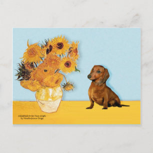 Cartão Postal Dachshund (marrom1) - Girassóis
