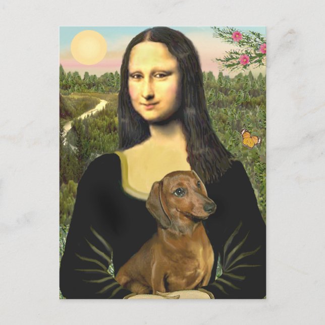 Cartão Postal Dachshund (marrom1) - Mona Lisa (Frente)