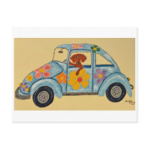 Dachshund no carro hippie