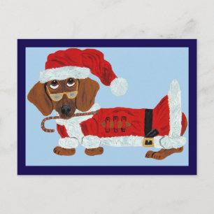 Cartão Postal Dachshund Papai Noel com uma bengala doce