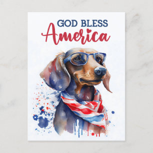 Cartão Postal Dachshund Patriótico, Deus Abençoe a América Cartã