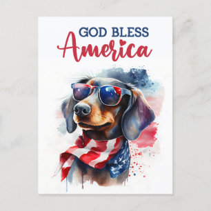Cartão Postal Dachshund Patriótico, Deus Abençoe a América Cartã