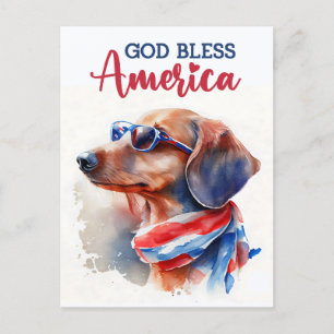 Cartão Postal Dachshund Patriótico, Deus Abençoe a América Cartã