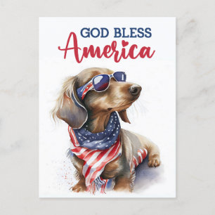 Cartão Postal Dachshund Patriótico, Deus Abençoe a América Cartã