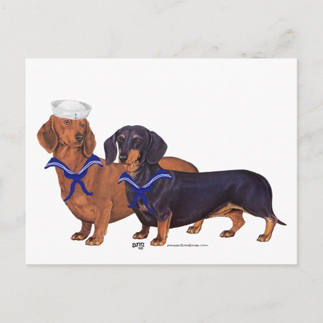 Cartão Postal Dachshund Sailors (Frente)