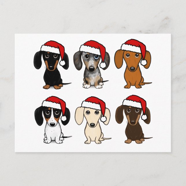 Cartão Postal Dachshund Santas Feriado de Cão de Natal Personali (Frente)