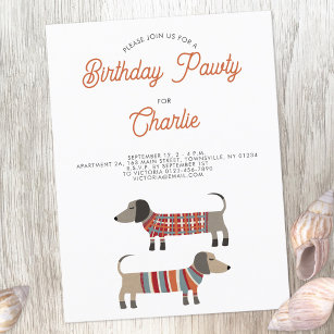 Cartão Postal Dachshund Sausy Dog Birthday Pawty Invitation
