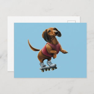 Cartão Postal Dachshund Skateboard