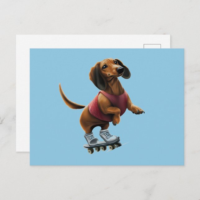 Cartão Postal Dachshund Skateboard (Frente/Verso)