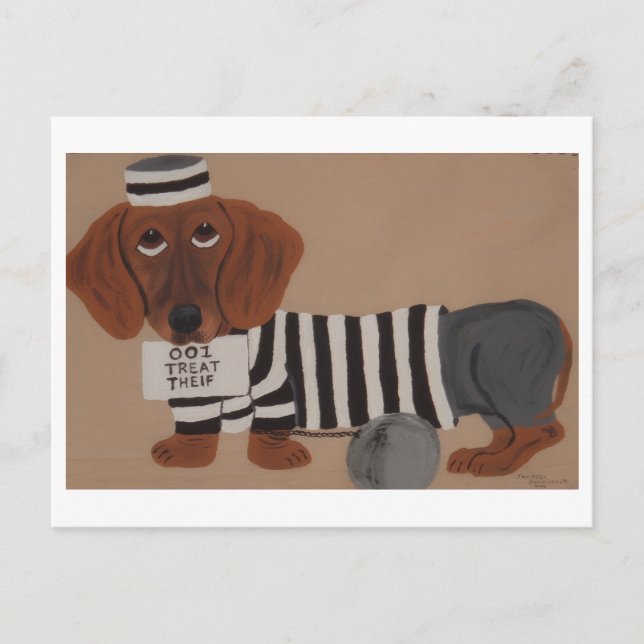 Cartão Postal Dachshund Treat Thief Jailbird (Frente)